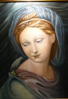 "Madonna", efter Rafael. Olja och torrpigment på panel. 40 x 50 cm.