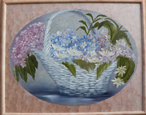 Flowers in a basket.  Olja, 20X30 cm.